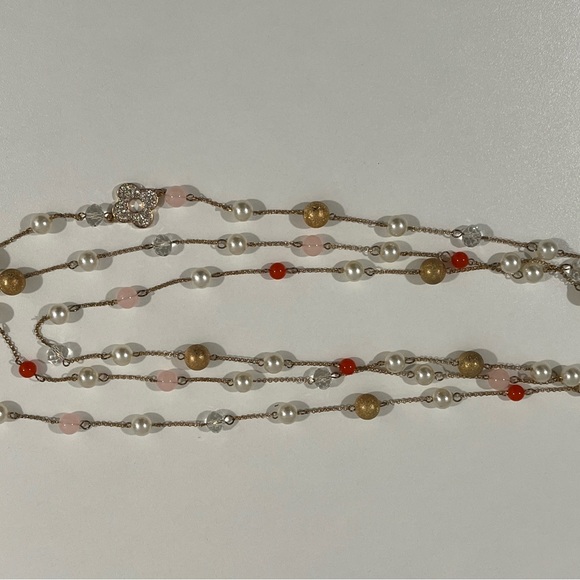 Long Pearl and Crystal Single Strand Necklace - Picture 5 of 7